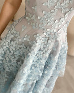 3D Floral Applique Strapless Tiered Tulle Gown
