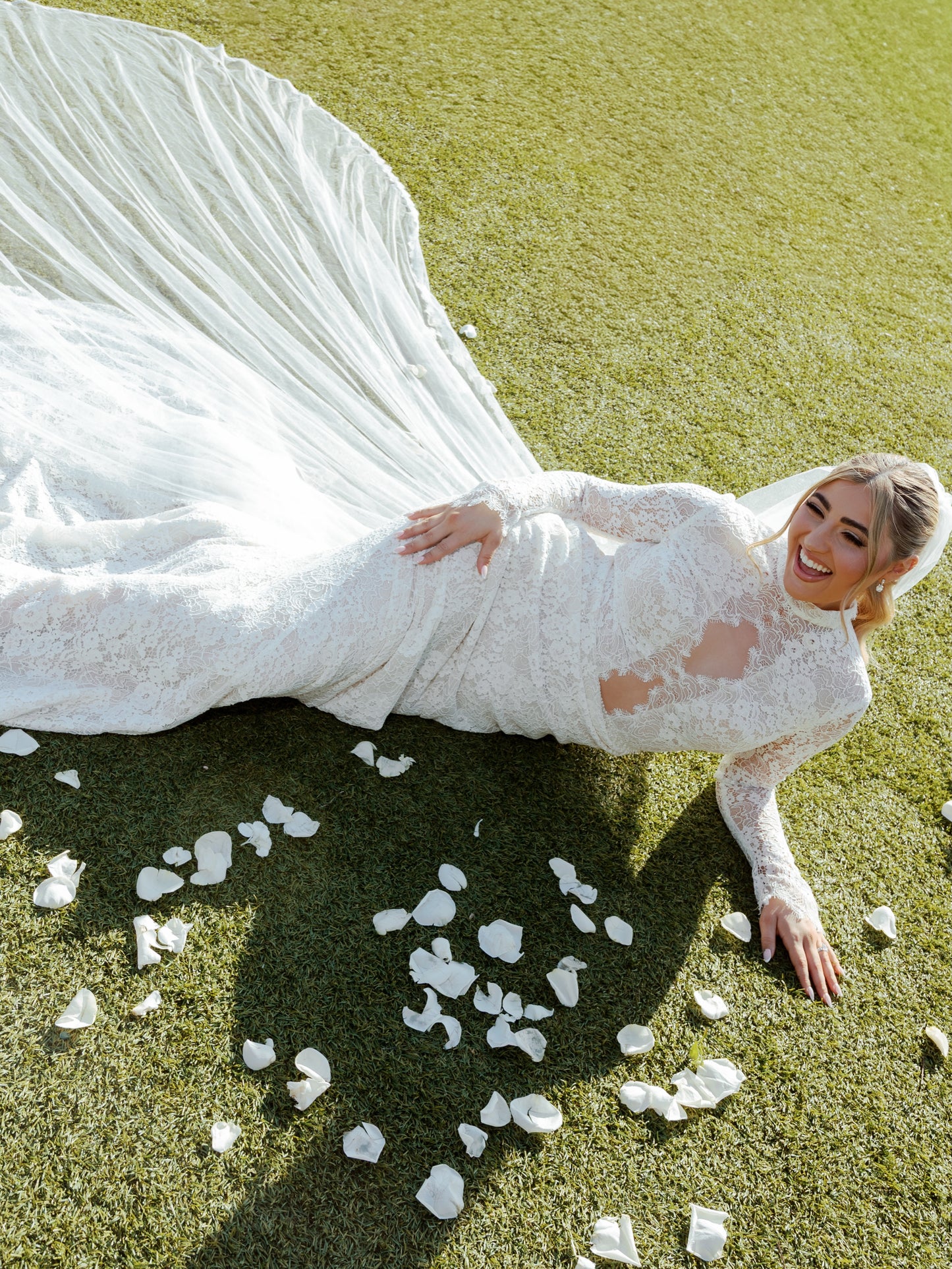 Long Sleeve Illusion Lace Wedding Dress with Train