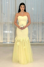 Strapless Mermaid Evening Gown with Lace Applique