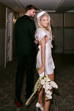 Satin Wrap Mini Wedding Dress with Cap Sleeves
