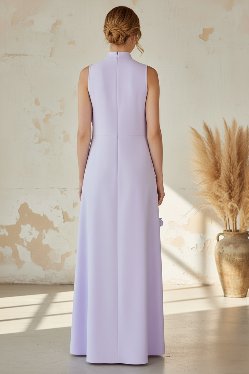 Elegant High Neck Sleeveless 3D Floral Maxi Dress