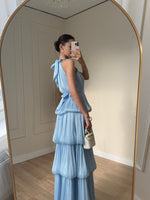 Shimmer Pleated Halter Tiered Gown