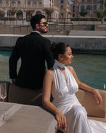 Plunging Halter Satin Wedding Dress
