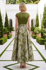 Bateau Neck Brocade A-Line Dress with Belt