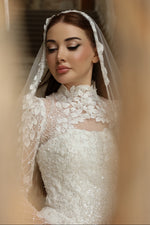 High-Neck Lace Wedding Dress with Long Sleeves
