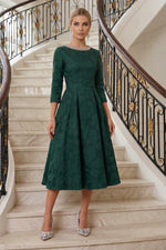 Beaded Neckline Jacquard Midi A-Line Dress