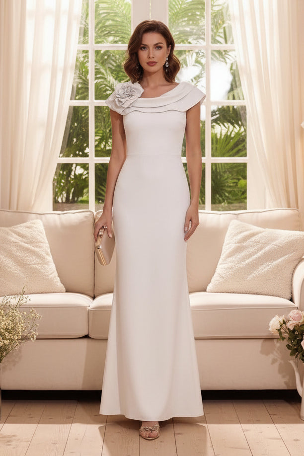Foldover Asymmetric Maxi Gown with 3D Flower