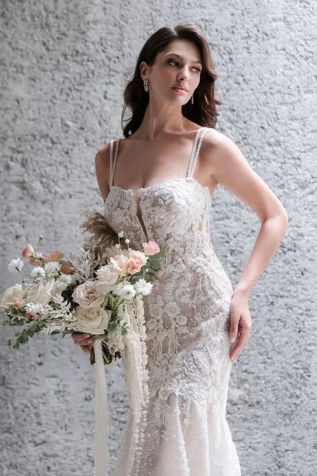 Lace Mermaid Wedding Dress with Spaghetti Straps