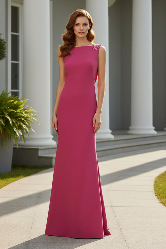 Bateau Neck Gown with Draped Cowl Back