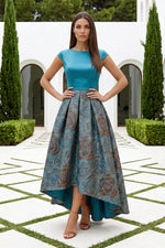 Bateau Neck High-Low Brocade Ball Gown