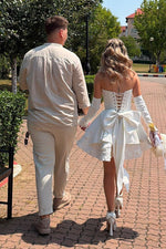Corset Mini Wedding Dress with Tiered Skirt & Bow