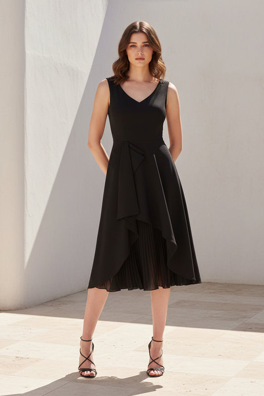 Sleeveless Asymmetrical Pleated Midi Dress