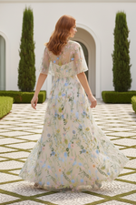 Floral Embroidered Cape Maxi Dress