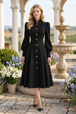 Pleated Bodice Button-Front Midi Dress