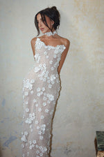 Strapless 3D Flower Corset Sheath Wedding Dress