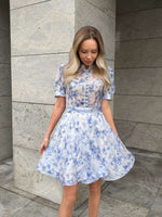 High-Neck Floral Organza A-Line Dress