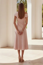 Off-Shoulder Ruffle Trim Midi Dress