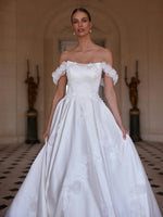 Off-the-Shoulder Satin Ball Gown Wedding Dress