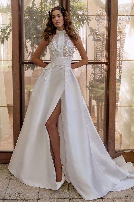 Halter High Neck A-Line Wedding Dress with Slit