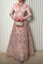 V-Neck Long Sleeve Sequin A-Line Gown
