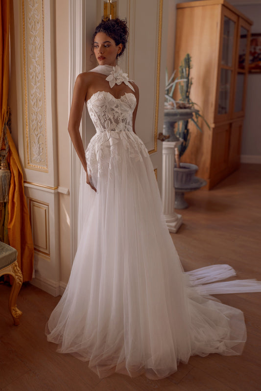 Sweetheart A-Line Tulle Wedding Dress with Corset Bodice