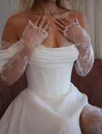 Off Shoulder Lace Slit Wedding Dress