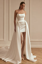 Strapless Satin A-Line Wedding Gown with Slit