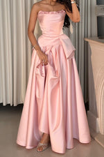 Strapless Satin Gown with Peplum Detail