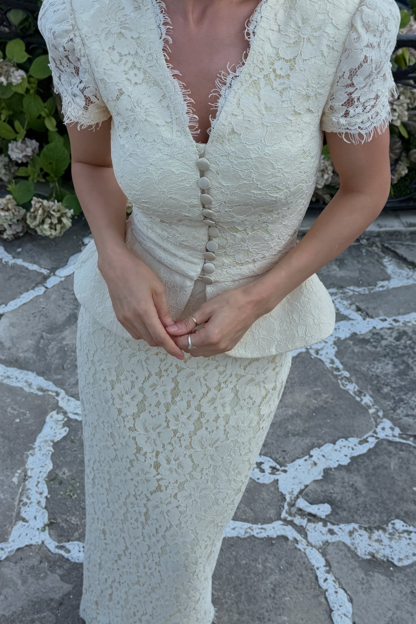 Lace Peplum Button-Front Maxi Dress Set