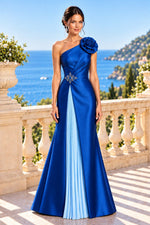 One-Shoulder Rosette Gown with Pleated Inset