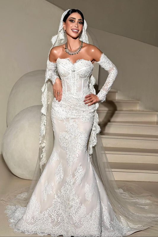 Off-the-Shoulder Lace Mermaid Wedding Dress
