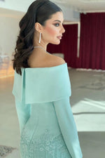 Off-The-Shoulder Long Sleeve Beaded Evening Gown