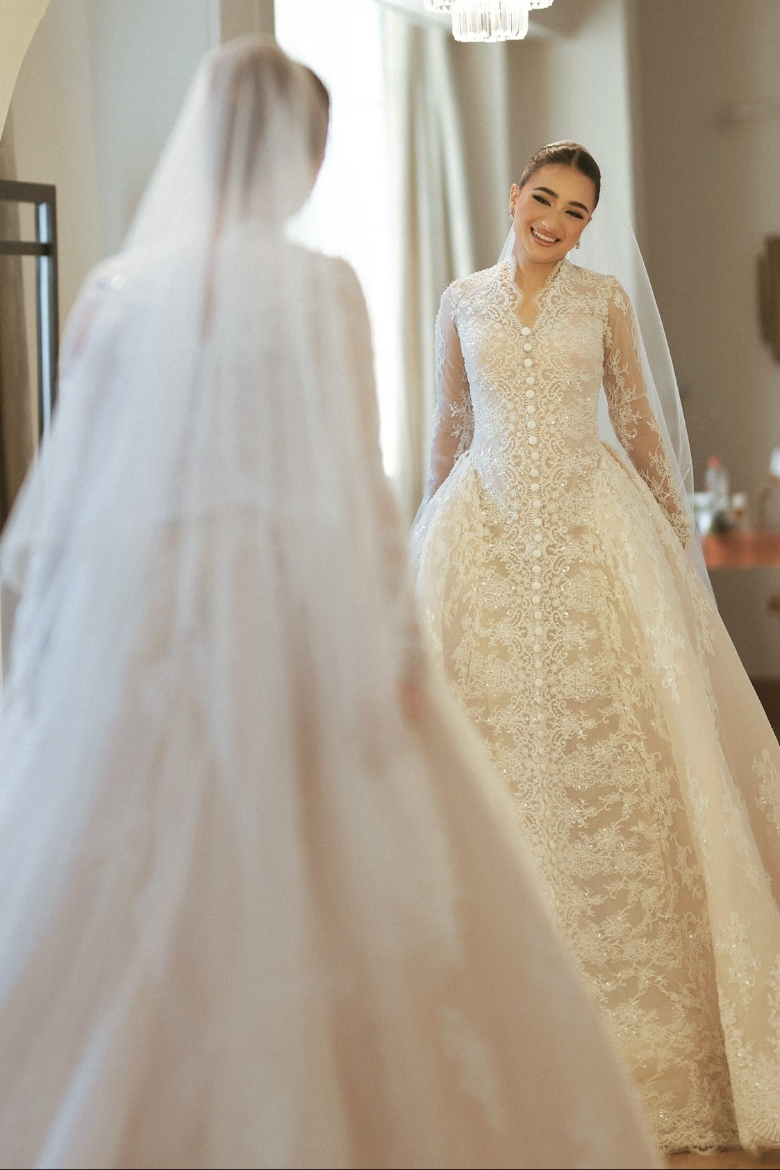 Long Sleeve Lace Ball Gown Wedding Dress