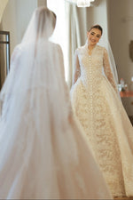 Long Sleeve Lace Ball Gown Wedding Dress