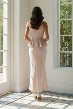 Lace Peplum Satin Evening Gown