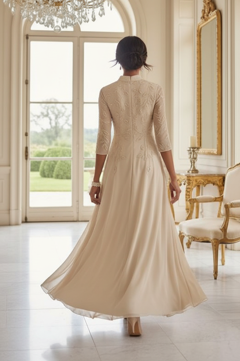 Sequined Mandarin Collar A-Line Maxi Dress
