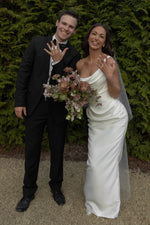 Cowl Neck Satin Wedding Dress with Corset Bodice