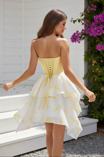 Strapless Corset Dress with Dragonfly Print Tiered Skirt