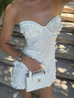 Strapless 3D Floral Applique Mini Dress