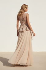 Illusion Beaded Peplum A-Line Evening Gown