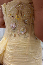 Strapless Beaded Lace Corset Gown with Slit