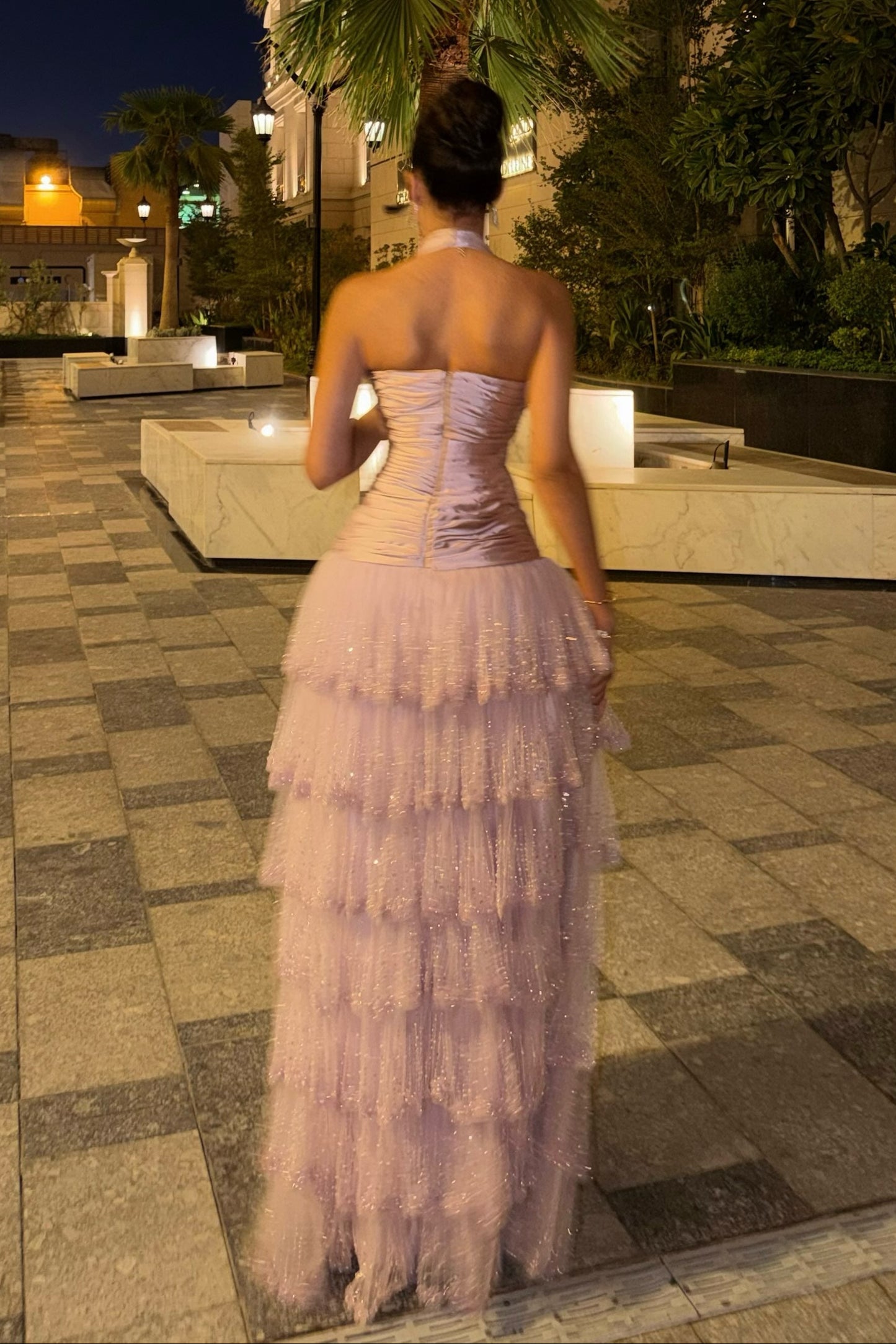 Halter Neck Tiered Fringe Floor-Length Gown