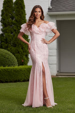 Ruffled Off-the-Shoulder Sequin Mermaid Gown