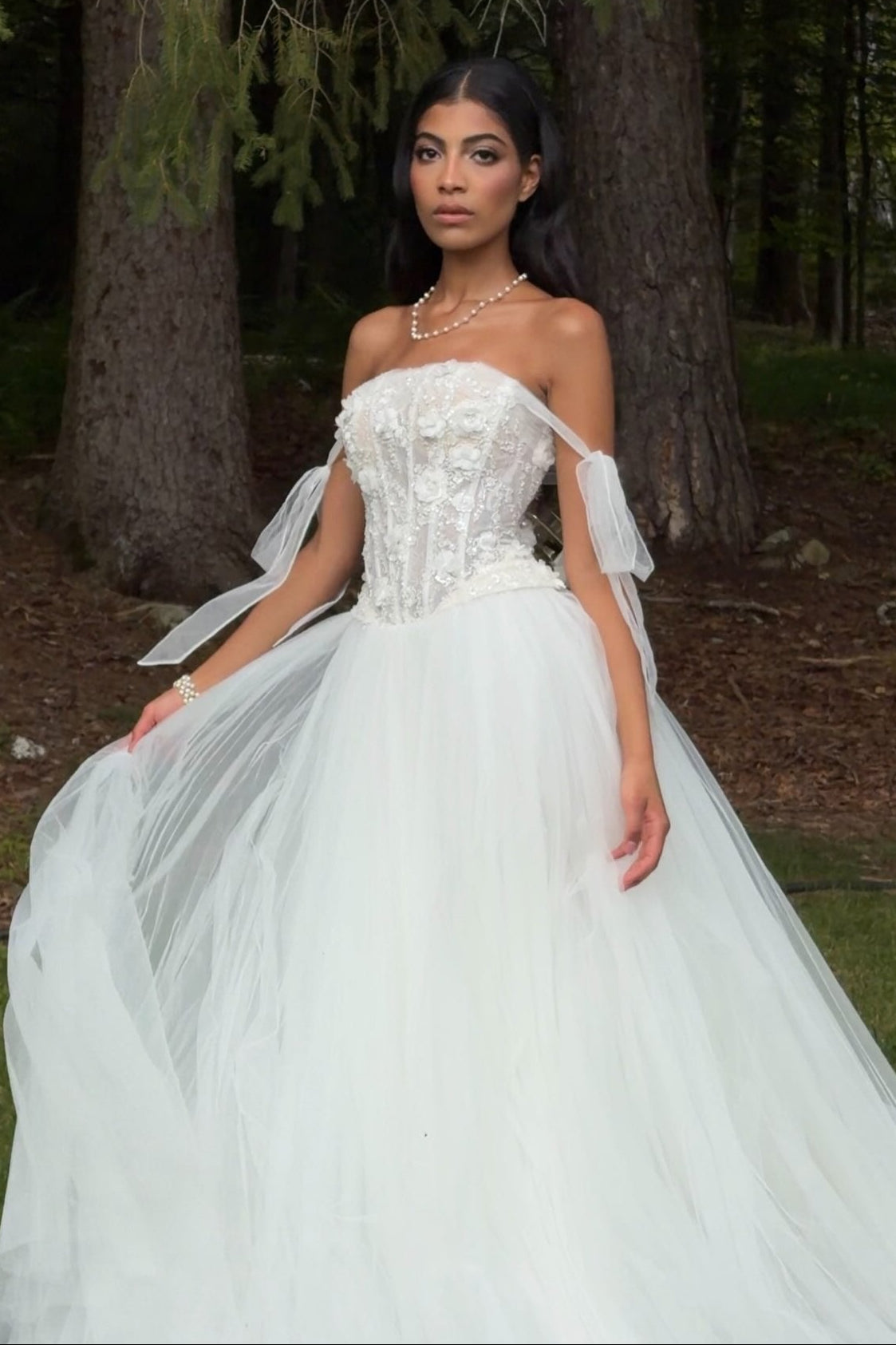 Corset Tulle Ball Gown with 3D Floral Appliques