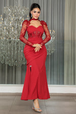Corset Maxi Dress with Sheer Lace Sleeves