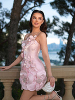 Spaghetti Strap 3D Floral Corset Mini Dress