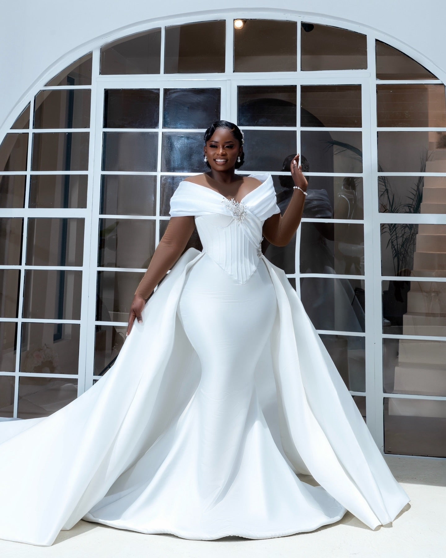 Off-the-Shoulder Mermaid Gown with Detachable Train