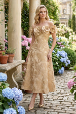 Off-the-Shoulder 3D Floral Midi Dress