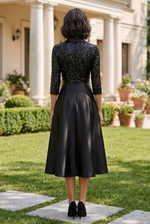 Sequin Shawl Collar Midi A-Line Dress
