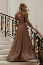 Sequined Lapel A-Line Gown with Tie Waist